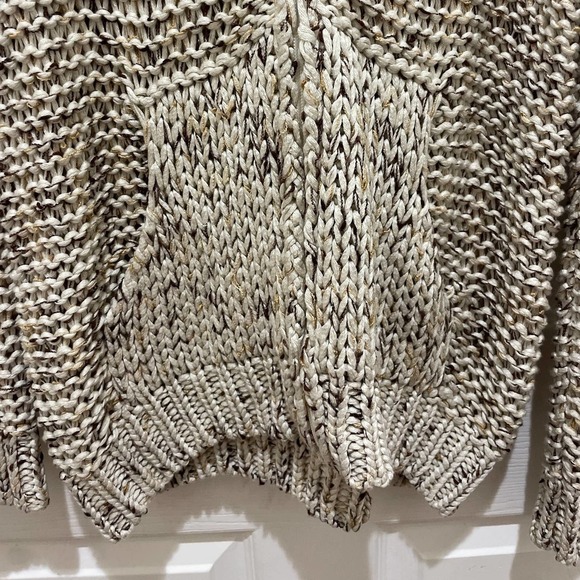 BCBGMAXAZRIA Cream & Brown Knit Zip Up Hooded Sweater - Picture 3 of 8